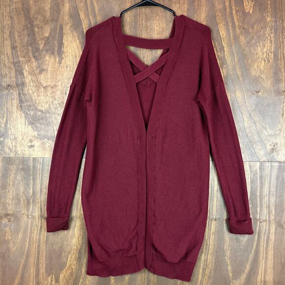Anthropologie If It Were Me Womens Sweater Burgundy V Neck Criss Cross Back M - Picture 11 of 12